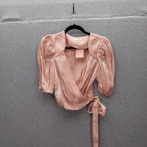 Miss Lola  Wrap Blouse With Puff Sleeves & Tie Waist Medium